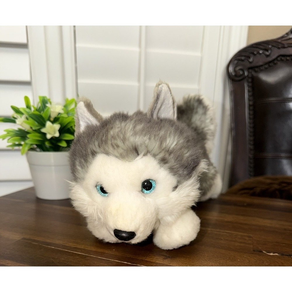 Aurora Plush Miyoni Siberian Husky Gray, Blue Eyes Stuffed Animal Realistic